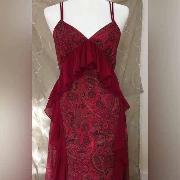 NEW Nasty Gal MAXI LONG DRESS Red Paisley Print Ruffle Halter Neck Size S NWT! - Picture 4 of 12